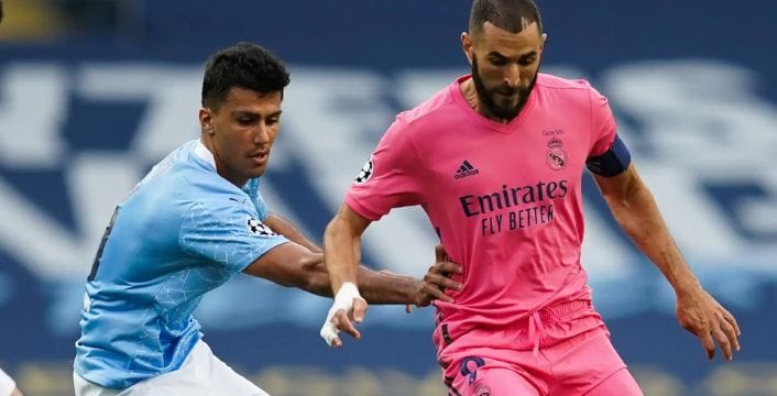 Rodri and Karim Benzema during a UEFA Champions League Match