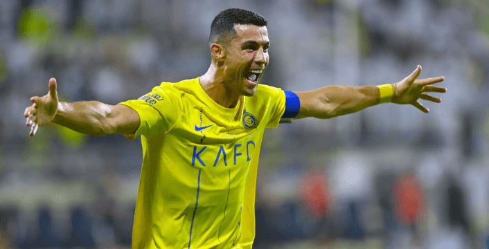 Cristiano Ronaldo celebrating after a goal at Al Nassr