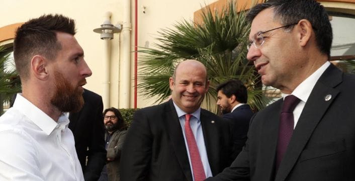 Lionel Messi and former Barcelona President Josep Maria Bartomeu