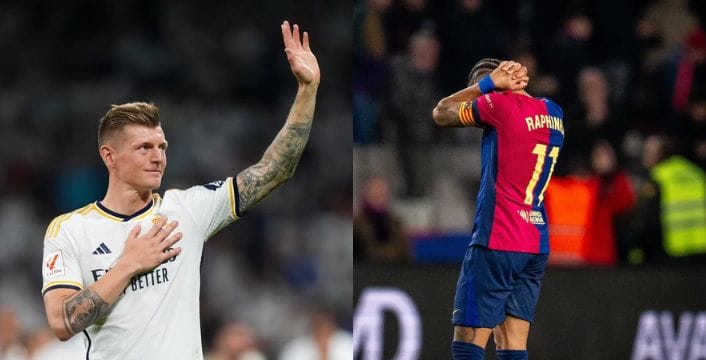 Toni Kroos and Raphinha of Barcelona